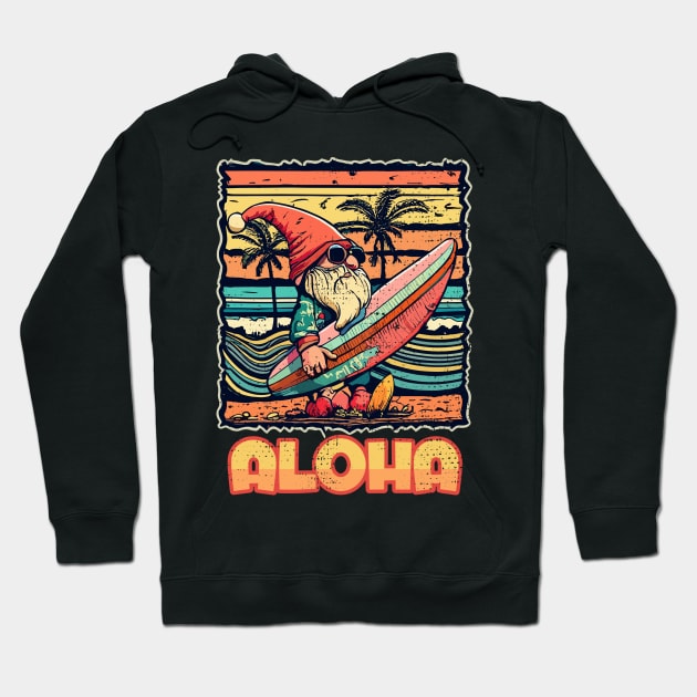 Aloha Surf Hawaii Vintage Christmas Gnome Hoodie by Tezatoons